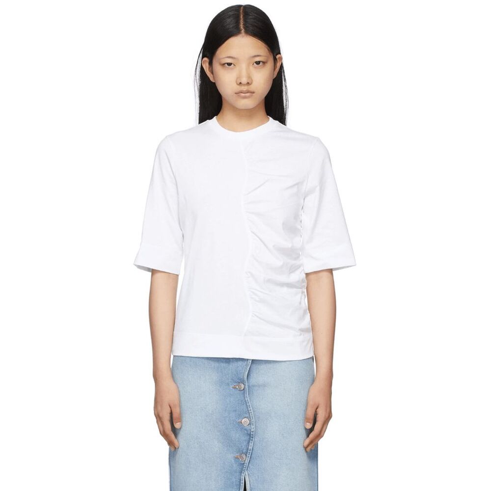 Ganni White Organic Cotton Short Sleeve Crew Neck Ruched T-Shirt Women's Size XS